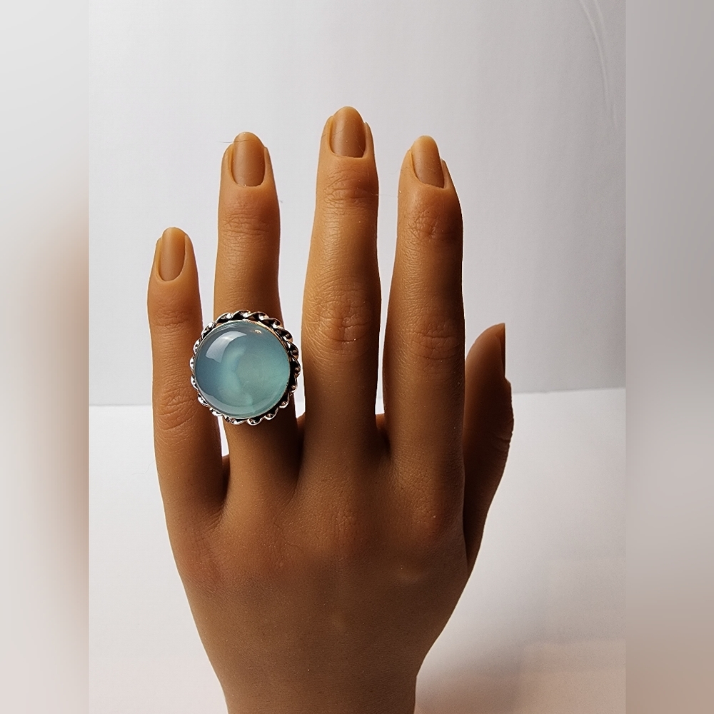 #1A Sterling Silver Plated Ring With Pretty Blue Stone